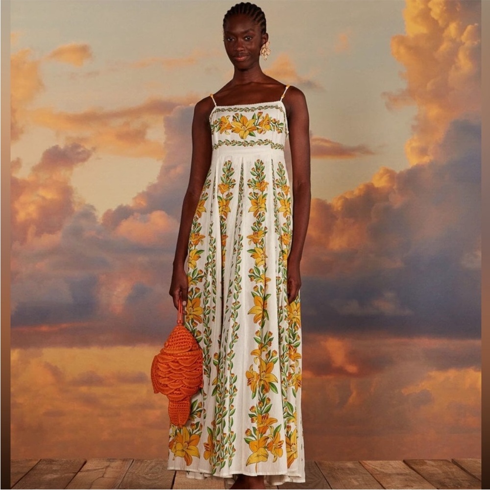 NWT FARM Rio Tropical Lightness Beaded Strap Maxi Dress Flowing Lily Flowers XXS